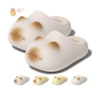 GHTRHSB Pantoufles en polaire pour femme avec empreintes de pattes de chat pour femme - Chaussons d'hiver antidérapants en fourrure pour femme, beige, 38 EU