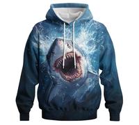 GHUALURU Sweat à capuche fantaisie requin personnalité 3D imprimé graphique pull pour homme femme, Requin bleu 2, Medium