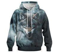 GHUALURU Sweat à capuche pour homme avec poche Motif loup, Blue Wolf3, X-Large