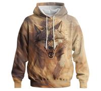 GHUALURU Sweat à capuche pour homme avec poche Motif loup, Loup marron 1, X-Large