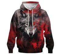 GHUALURU Sweat à capuche pour homme avec poche Motif loup, Red Wolf2, Large