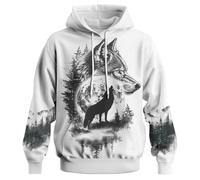 GHUALURU Sweat à capuche pour homme avec poche Motif loup, White Wolf4, X-Large
