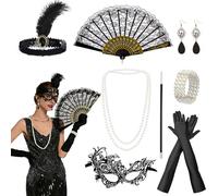 GHUAP 8Pcs Accessoires Gatsby Femme, Charleston Femme Kits de Déguisement, Ensemble de Costume Lady Gatsby du Carnaval, Flapper Great Gatsby Accessories Set, Déguisement Année 20Femme (B)