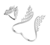 GHUNT Ensemble de bracelets et bagues réglables en forme d'ailes d'ange et de diamants - Cadeau délicat pour femme - Plaqué or 18 carats - Ailes d'ange - Style vintage - Blanc