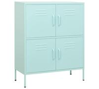 GHVBNMF Armoire en acier vert menthe avec 4 portes 80 x 35 x 101,5 cm | Commode robuste en acier avec 2 étagères réglables et pieds de nivellement pour salon et bureau.