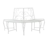 GHVBNMF Banc d'arbre 4 places - 160 x 80 x 89 cm - En acier - Blanc vieilli | Design semi-circulaire pour troncs d'arbres sur terrasse et jardin. Banc en métal solide avec décor floral pour des heures