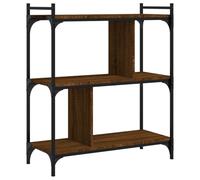 GHVBNMF Bibliothèque à 3 niveaux - Marron - Aspect chêne - 76 x 32 x 88 cm | Armoire de rangement industrielle en bois et métal pour salon, chambre à coucher et bureau avec 3 compartiments ouverts.