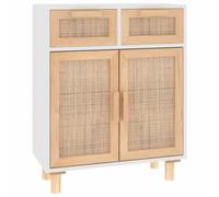 GHVBNMF Buffet blanc 60 x 30 x 75 cm avec rotin | Armoire d'appoint compacte pour salon et couloir avec deux tiroirs, compartiments et pieds solides en pin