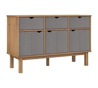 GHVBNMF Buffet OTTA en bois massif de pin marron gris 114 x 43 x 73,5 cm | Commode scandinave avec 3 portes et 3 tiroirs pour salon et chambre à coucher, grand espace de rangement en bois de pin.