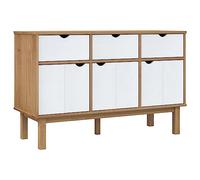 GHVBNMF Buffet OTTA en pin massif - Commode - Marron et blanc - 114 x 43 x | Meuble d'appoint scandinave pour salon et chambre à coucher avec 3 tiroirs et 3 portes pour garder l'ordre.