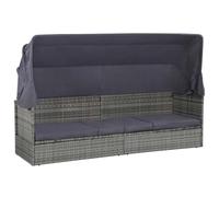 GHVBNMF Chaise longue de jardin en rotin avec toit - 205 x 62 cm - Gris | Auvent réglable et coussins rembourrés pour terrasse, jardin et piscine. Détente en plein air.