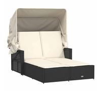 GHVBNMF Chaise longue double avec toit en rotin - Noir - 2 places | Île de soleil confortable pour 2 personnes avec auvent extensible et coussin rembourré épais pour jardin, terrasse.