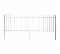 GHVBNMF Clôture de jardin en acier noir 340 x 170 cm 2 éléments de clôture | Clôture en métal solide pour jardin et terrain avec pointes de lance, système de clôture extensible avec accessoires.