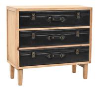 GHVBNMF Commode à tiroirs rétro en bois de sapin 80 x 36 x 75 cm | Buffet élégant aspect valise en sapin et MDF avec 3 compartiments pour chambre à coucher et salon.