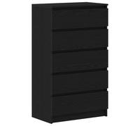 GHVBNMF Commode noire aspect chêne 60 x 36 x 103 cm | Commode étroite à 5 tiroirs en bois pour chambre à coucher et couloir, entretien facile avec un chiffon humide.