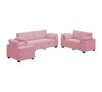 GHVBNMF Ensemble de canapé 3 pièces avec coussin en velours rose 3-2-1 | Ensemble de 3 meubles rembourrés confortables en velours rose avec mousse épaisse pour salon, bureau et chambre d'amis.