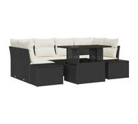 GHVBNMF Ensemble de canapé de jardin 7 pièces en polyrotin noir crème avec | Salon d'extérieur polyvalent avec table réglable en hauteur et espace de rangement pour terrasse, balcon et jardin.