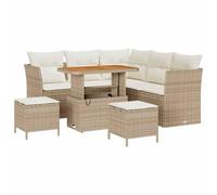 GHVBNMF Ensemble de canapé de jardin 8 pièces en polyrotin 5 places Beige | La table réglable en hauteur transforme ce salon de terrasse et balcon de manière flexible d'une table basse à une table à