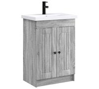 GHVBNMF Ensemble de meubles de salle de bain 2 pièces avec lavabo Gris | Ensemble complet de lavabo pour salle de bain et salle de bain d'invités en bois avec poignée en métal noir et espace de