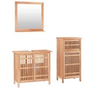 GHVBNMF Ensemble de meubles de salle de bain 3 pièces en bois massif noyer | Armoire de salle de bain élégante avec façades en grille pour une ventilation optimale. Design peu encombrant pour vos