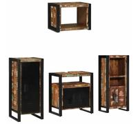 GHVBNMF Ensemble de meubles de salle de bain 4 pièces en bois massif | Lot de 4 flexibles en bois massif recy t fer pour salle de bain et WC d'invités avec montage mural et beaucoup d'espace