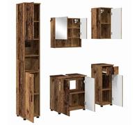 GHVBNMF Ensemble de meubles de salle de bain 5 pièces aspect bois vieilli | Lot de 5 flexibles pour salle de bain moderne et WC d'invités : maximise l'espace au sol grâce à la suspension murale et crée