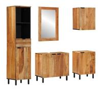 GHVBNMF Ensemble de meubles de salle de bain 5 pièces en bois massif | Aménagement complet pour salle de bain avec fraisage CNC, miroir, meuble bas et armoires flexibles en bois naturel.