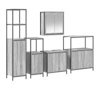 GHVBNMF Ensemble de meubles de salle de bain 5 pièces gris sonoma noir en | Ensemble de meubles de salle de bain multi-pièces avec armoire miroir et armoires inférieures pour un ordre structuré dans la