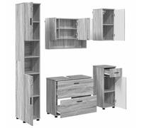 GHVBNMF Ensemble de meubles de salle de bain 5 pièces Sonoma gris avec | Combinaison de salle de bain cinq pièces aspect bois gris avec pieds en métal robustes pour un ordre élégant dans la salle de