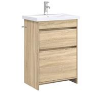 GHVBNMF Ensemble de meubles de salle de bain avec lavabo en chêne Sonoma 2 | Lavabo compact pour salle de bain et WC d'invités avec 2 grands tiroirs en bois avec lavabo.