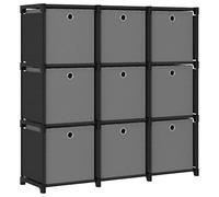 GHVBNMF Étagère cube avec 9 boîtes en tissu Noir 103 x 30 x 107,5 cm | Étagère flexible en escalier avec boîtes pliantes amovibles pour le salon et la chambre à coucher, stable grâce au cadre en