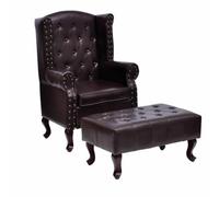GHVBNMF Fauteuil Chesterfield avec tabouret en cuir synthétique marron | Fauteuil TV confortable avec repose-pieds pour salon et chambre à coucher, rembourrage épais pour une relaxation maximale.