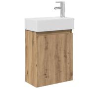 GHVBNMF Lavabo avec lavabo et robinet 45,5 cm aspect chêne | Armoire suspendue peu encombrante pour les petites salles de bains et WC d'invités : comprend une cuve en céramique