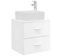 GHVBNMF Lavabo mural avec lavabo, blanc, 49,5 x 41 x 63 cm | Armoire suspendue peu encombrante pour la petite salle de bain avec deux tiroirs et lavabo intégré à l'aspect bois élégant.