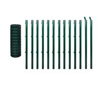 GHVBNMF Lot de 14 clôtures européennes de 25 x 1 m avec poteaux en treillis | Kit complet de clôture de jardin pour terrain et enclos pour animaux avec poteaux métalliques stables et accessoires verts.