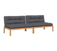 GHVBNMF Lot de 2 canapés centraux de jardin en bois d'acacia avec coussins | Siège d'extérieur modulaire en bois d'acacia massif traité à l'huile, avec rembourrage confortable pour terrasse et balcon.