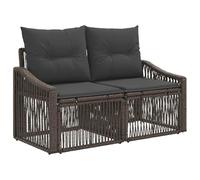 GHVBNMF Lot de 2 canapés de jardin en polyrotin gris avec coussins | Ensemble modulaire en rotin pour balcon et terrasse : chaises simples flexibles avec pieds et coussins réglables en hauteur.