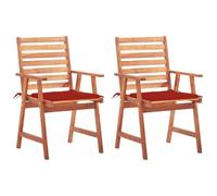 GHVBNMF Lot de 2 chaises de jardin en bois d'acacia massif avec coussins | Kit complémentaire pour balcon et terrasse avec rembourrage confortable, accoudoirs et charge solide jusqu'à 110 kg par
