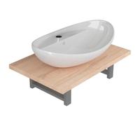 GHVBNMF Lot de 2 meubles de salle de bain avec lavabo et étagère murale 60 | Combinaison élégante de lavabo en céramique et console aspect chêne pour votre salle de bain d'invités ou salle de bain