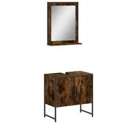 GHVBNMF Lot de 2 meubles de salle de bain en chêne fumé avec miroir | Ensemble de salle de bain élégant en bois et acier avec meuble bas et étagère miroir pratique pour les produits de toilette.