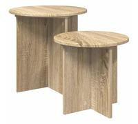 GHVBNMF Lot de 2 tables d'appoint rondes en chêne Sonoma | Table basse Duo peu encombrante dans un ton bois clair pour le salon et la chambre à coucher. Tables stables combinables de
