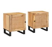 GHVBNMF Lot de 2 tables de chevet en bois massif de manguier naturel 40 x | Table d'appoint compacte en bois avec porte à charnière et compartiment de rangement pour la chambre à coucher dans un ton