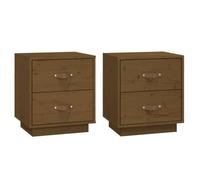 GHVBNMF Lot de 2 tables de chevet en pin massif Marron miel 40 x 34 x 45 cm | Table d'appoint rustique 2 pièces pour chambre à coucher avec 2 tiroirs chacun pour un grand espace de rangement et une