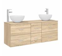 GHVBNMF Lot de 3 armoires de salle de bain en chêne Sonoma 129 x 35 x 80 cm | Ensemble de meubles 3 pièces à suspendre au mur avec 4 tiroirs pour créer un espace libre au sol et de l'ordre dans la salle