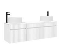 GHVBNMF Lot de 3 armoires de salle de bain suspendues avec lavabo Blanc | Meuble de salle de bain suspendu au mur en bois avec 3 tiroirs pour un design flexible dans les toilettes d'invités et salle