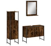 GHVBNMF Lot de 3 meubles de salle de bain en chêne fumé avec meuble sous | Ensemble de meubles de salle de bain élégant aspect chêne fumé en acier et bois avec miroir pour votre salle de bain.