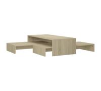 GHVBNMF Lot de 3 tables basses en chêne Sonoma 100 x 100 cm | Ensemble de 3 tables d'appoint flexibles pour le salon et le salon, coulissantes les unes dans les autres avec plateau de
