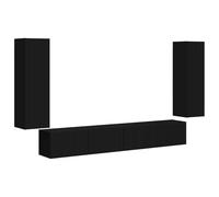 GHVBNMF Lot de 4 étagères murales pour TV - Noir - En bois | Système d'armoire à quatre pièces pour salon et chambre à coucher avec portes battantes pour un rangement ordonné des