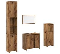 GHVBNMF Lot de 4 meubles de salle de bain aspect bois vieilli avec miroir | Combinaison de 4 pièces de salle de bain composée d'un meuble sous lavabo, d'un miroir et de deux armoires hautes à l'aspect