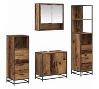 GHVBNMF Lot de 4 meubles de salle de bain aspect bois vieilli | Combinaison pratique composée d'une armoire haute, d'un meuble bas et d'un miroir pour un ordre structuré dans la salle de